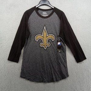 New Orleans Saints Shirt Womens Small Gray Team‎ Logo 3/4 Sleeve Raglan Majestic